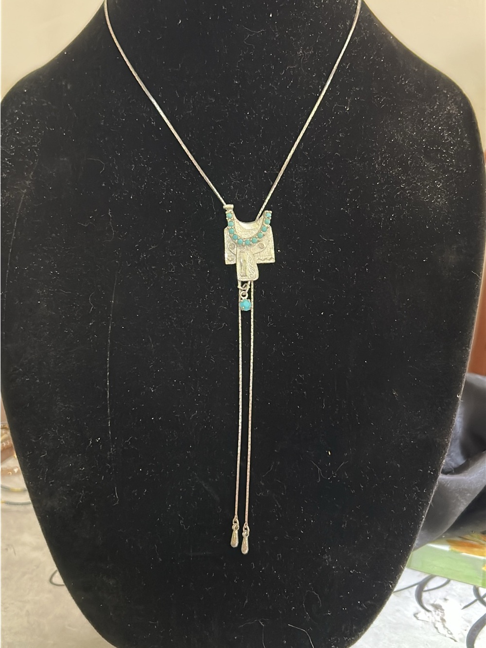 Silver-tone Turquoise Drop Lariat Necklace - Women Jewelry